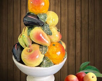 Casa Pupo Spanish pottery 24cm glazed fruit topiary vintage 1950s WITH REPAIRS