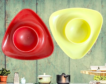 1960s melamine red and yellow egg cups