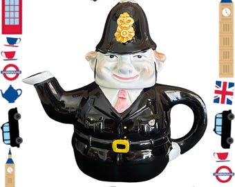 London England bobby policeman vintage 1970s ceramic figural teapot + free gift