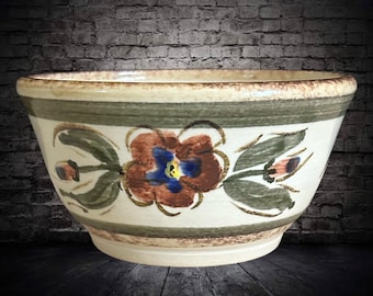 Irina vintage 1990s small 12cm glazed studio pottery matcha sweets bowl floral design signed on base