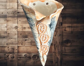 Studio art pottery 13cm signed flower wall vase vintage 1980s