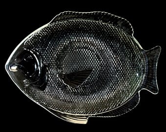 Vintage 1970s Clear Glass Fish Platter - Retro Serving Dish (40cm)