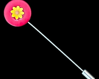 Upcycled daisy boho style vintage 1950s silver tone button stick pin