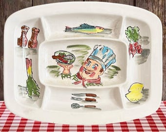 Kitsch Japanese vintage 1960s ceramic divided party serving dish