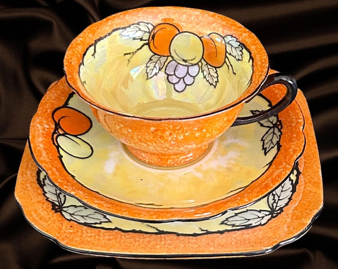 Featured listing image: Victoria China Czechoslovakia vintage 1930s Art Deco teacup saucer and side plate trio