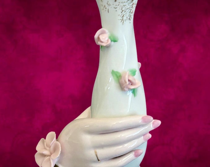 Featured listing image: 1960s ceramic porcelain kitsch 12cm hand vase