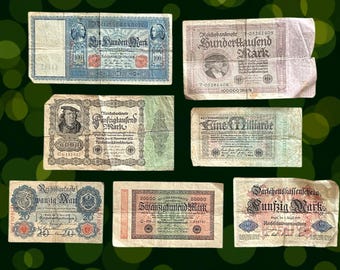 1910s collection of 7 Reichsbanknote Notgeld paper currency notes