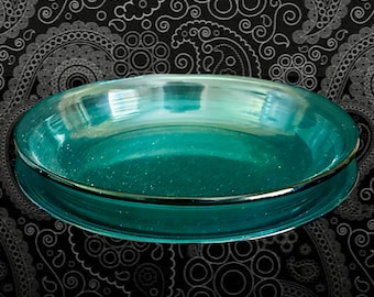 Arcoroc France turquoise teal glass dinner plate and soup bowl set vintage 1970s