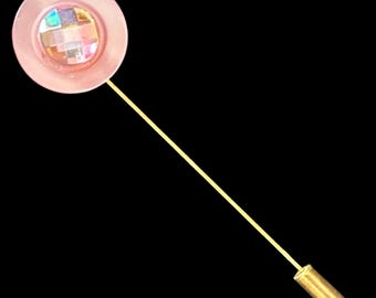 Upcycled soft pink chic vintage 1960s gold tone button stick pin