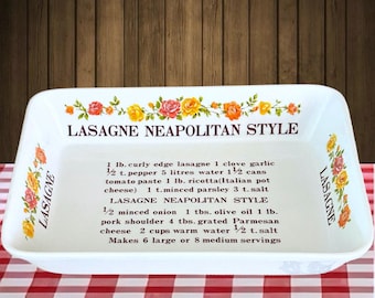 Vintage 1970s rectangular lasagne recipe baking dish made in Japan