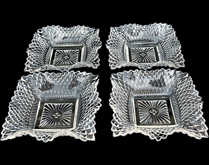 Featured listing image: Vintage Federal Glass Hobnail Dishes: 1950s Clear Glass Set