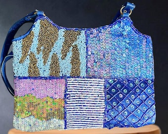 1990s vintage sequin and bead satin lined evening handbag