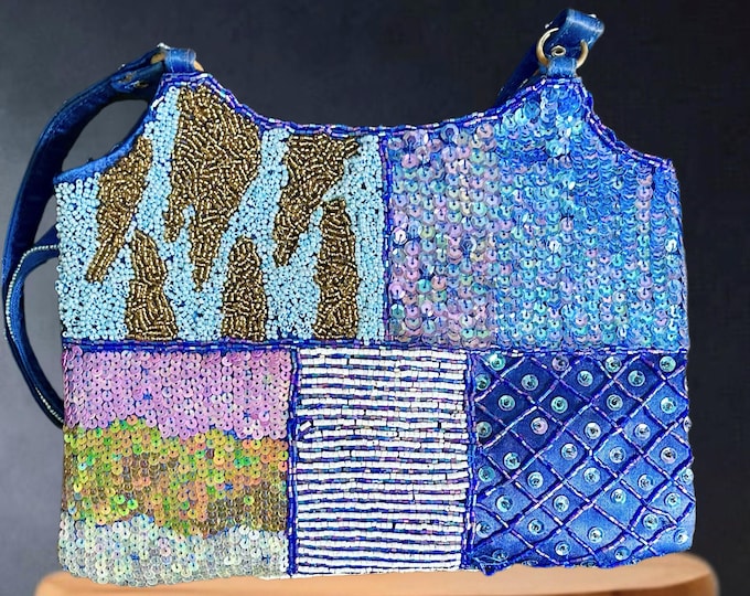Featured listing image: 1990s vintage sequin and bead satin lined evening handbag