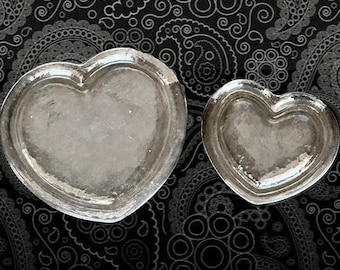 Swedish clear heavy art glass heart shaped trivets vintage 1970s
