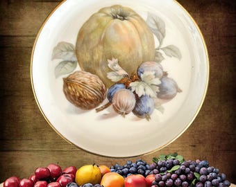 Furstenberg Germany vintage 1970s porcelain coaster, butter dish, pin dish fruit motif 24K gilt edging
