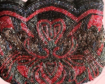 Art Deco style small sparkling seed bead evening shoulder bag vintage 1960s