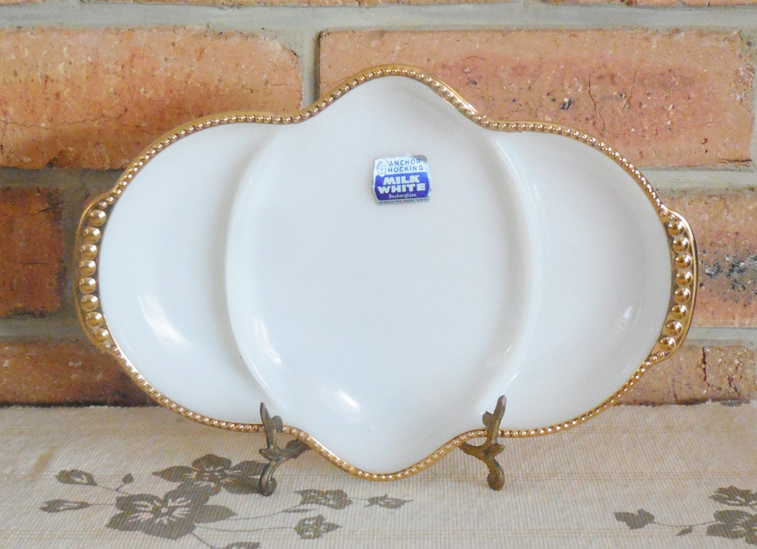 Anchor Hocking Milk White divided serving dish in original box vintage