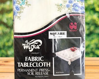 Wiska Permanent Press Fabric square tablecloth vintage 1970s, never used, in original packaging