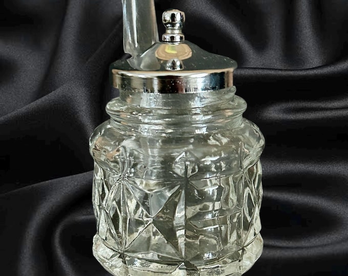 Featured listing image: Mid century vintage 1960s cut crystal glass salt pot with lid and spoon