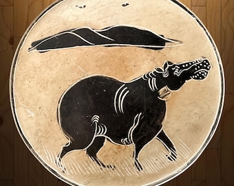 Vintage African small hand carved soapstone hippopotamus dish