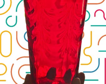 Whitefriars England vintage 1940s red glass 15.5cm wave ribbed vase by Marriott Powell pattern 8473