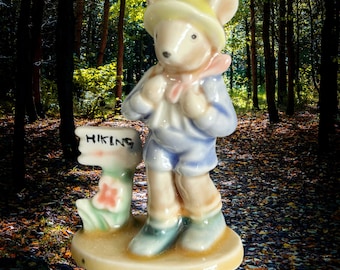 Vintage porcelain 6cm mini collectible hiking bear figurine