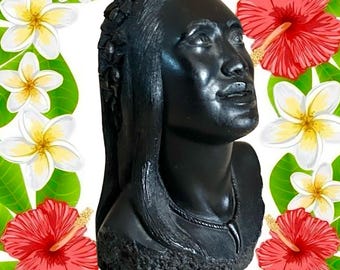 Coco Joe's Hawaii carved lava rock bust figurine of a woman vintage 1970s