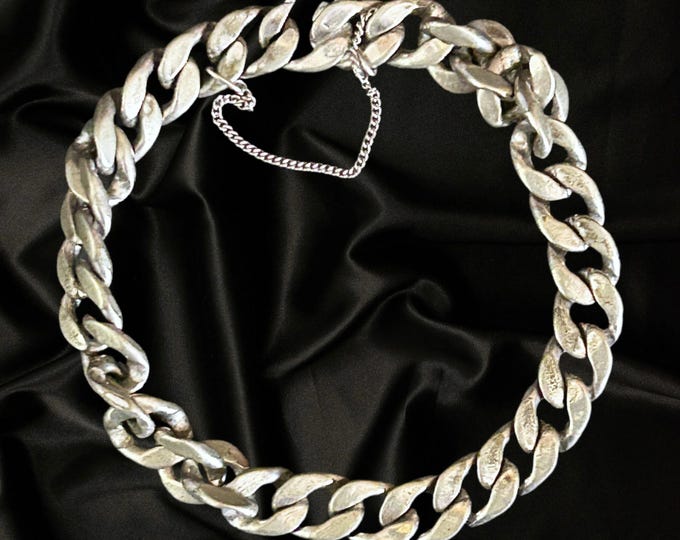 Featured listing image: Alpacca vintage silvertone heavy link bracelet with safety chain