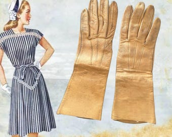 1950s vintage soft kid leather ladies short brown gloves