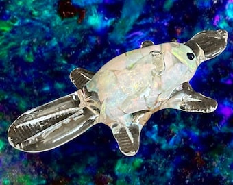 Vintage Handblown Glass Platypus Figurine: Opal Filled, 1980s Collectible