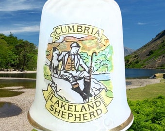 Cumbria Lakeland Shepherd vintage 1960s fine porcelain souvenir thimble