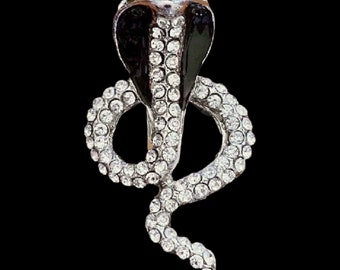Art Deco revival vintage 1990s upcycled enamel and faux crystal striking cobra brooch