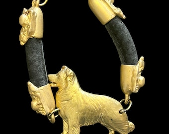Border collie faux gold corded metallic and velvet suede vintage bracelet