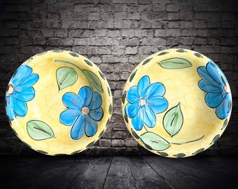 Gibson Homewares yellow ceramic bowls blue floral design