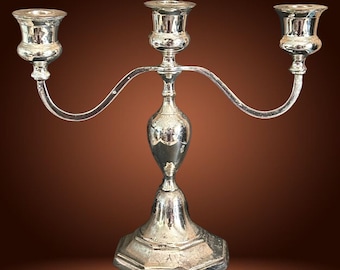 Vintage 1950s silver plated three arm candelabra, candlestick holder made in England