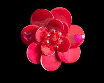 Vintage 1990s upcycled red acrylic flower brooch