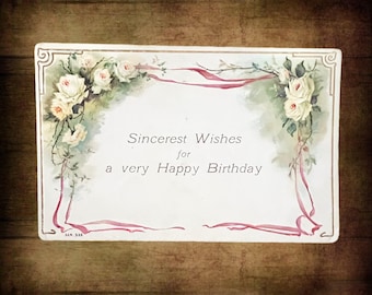 1920s Prussian blank vintage floral embossed birthday greeting card