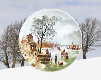 Poole England vintage 1980s decorative plate 'Landscape in Winter after 1800s painting by A Schelfhout'