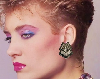 Edgar Berebi vintage 1980s Art Deco style acrylic pierced earrings on original card, never worn