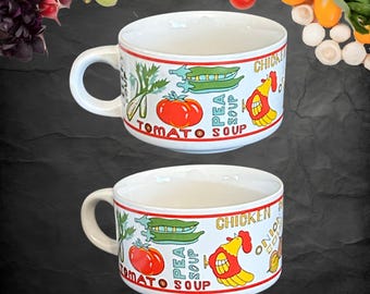 Vintage 1970s large pop art style soup mug bowls: set of 2