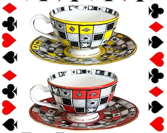 T2 vintage early 2000s Alice In Wonderland style bone china cup and saucer sets never used