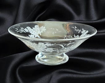 Stuart Crystal lovebirds footed glass small dessert sweets bowl vintage 1980s