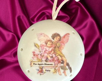 Apple Blossom Fairy vintage 1980s ceramic hanging potpourri fragrance pomander