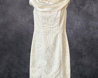 Purple Patch vintage 1990s knee length lace and satin cream cocktail party wedding dress size 12