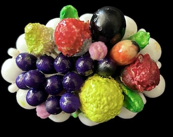 Upcycled vintage 1980s fruit salad platter brooch