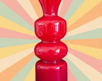 Holmegaard Carnaby red hooped vintage vase by Per Lutken, made in Denmark