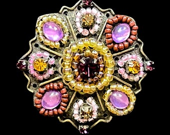 Victorian revival vintage 1960s upcycled faux jewel brooch