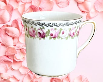 Fenton England vintage 1920s fine bone china small demitasse orphan replacement tea cup Garland pink rose pattern