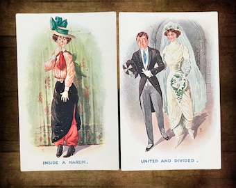 Bamforth & Co 1912 blank postcards Harem Series numbers 853 and 861