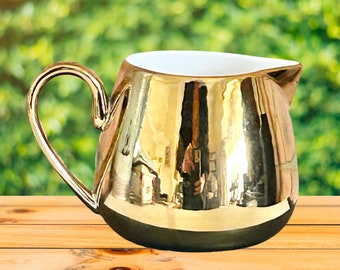 German vintage 1980s gold lustre gilt and white porcelain small creamer or milk jug